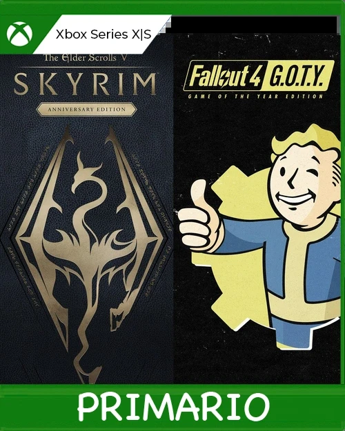 Xbox Series X|S Skyrim Anniversary Edition + Fallout 4 G.O.T.Y Bundle Primario Xbox Series X|S Skyrim Anniversary Edition + Fallout 4 G.O.T.Y Bundle Primario